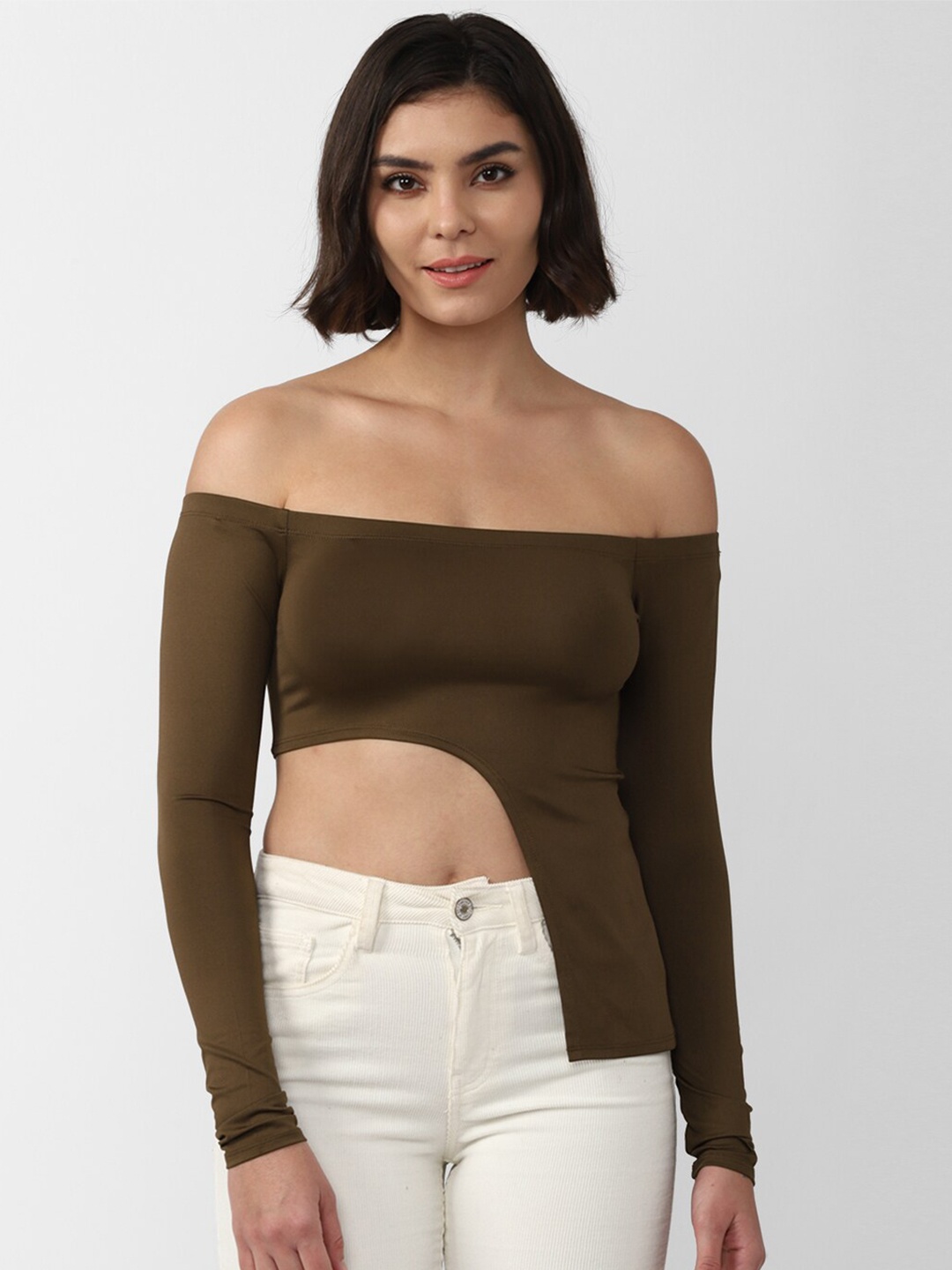 

FOREVER 21 Brown Off-Shoulder Bardot Top