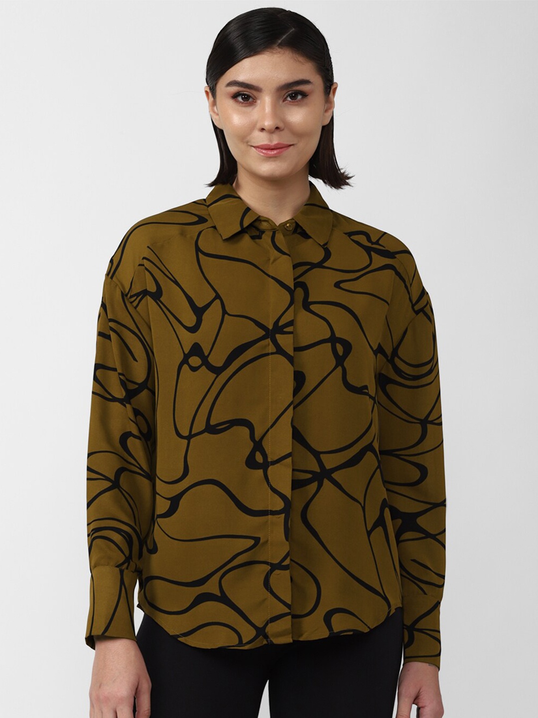 

FOREVER 21 Women Brown & Black Printed Casual Shirt