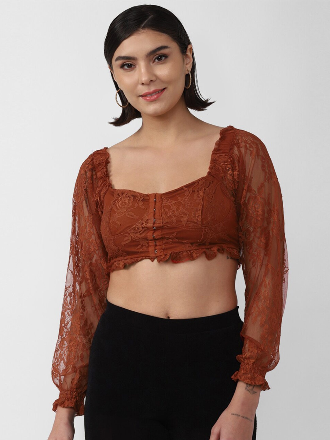 

FOREVER 21 Orange Floral Crop Top