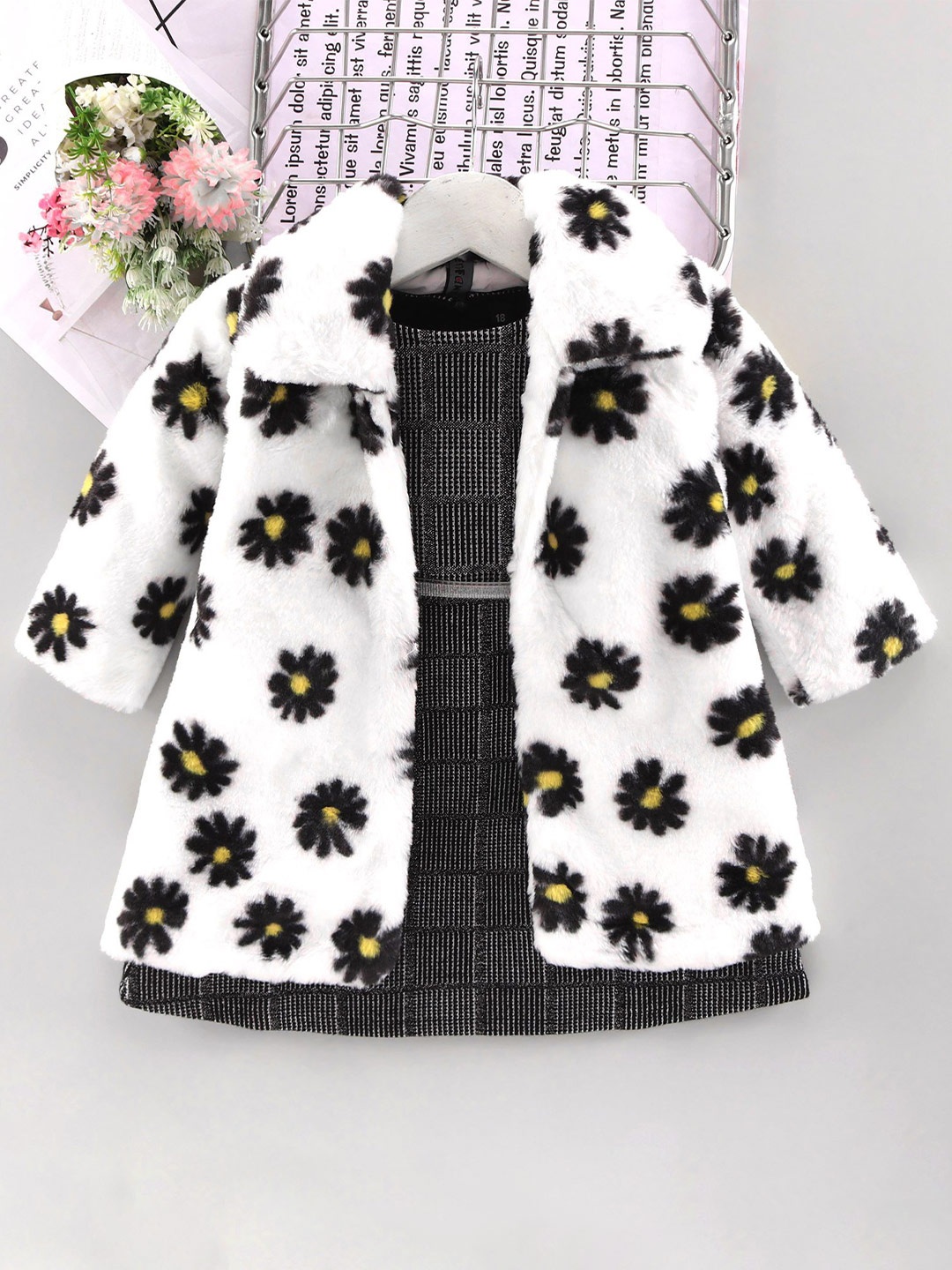 

Enfance Grey Melange & White Geometric Printed A-Line Dress With Jacket