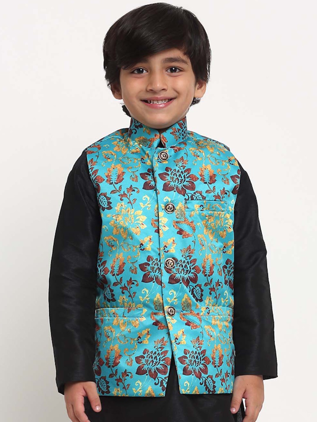

Benstoke Boys Green Woven Design Nehru Jacket