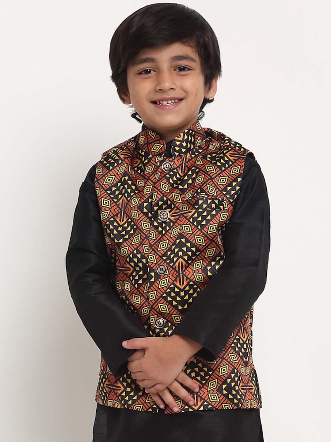 

Benstoke Boys Black & Brown Printed Nehru Jacket