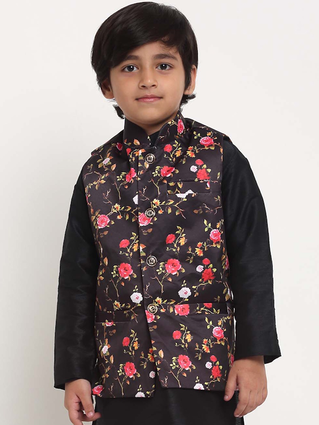 

Benstoke Boys Black Woven Design Nehru Jacket