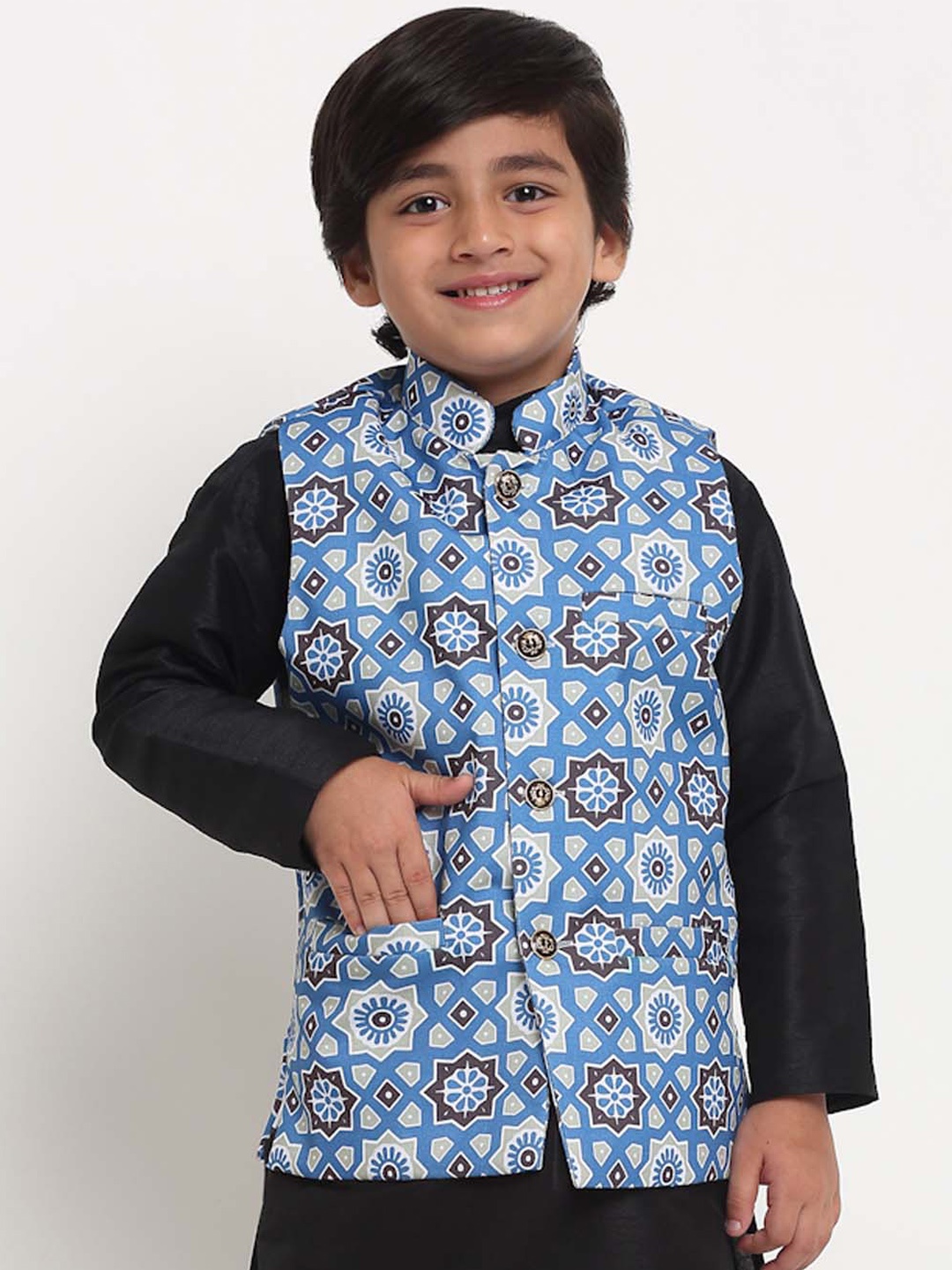 

Benstoke Boys Blue Woven Design Nehru Jacket