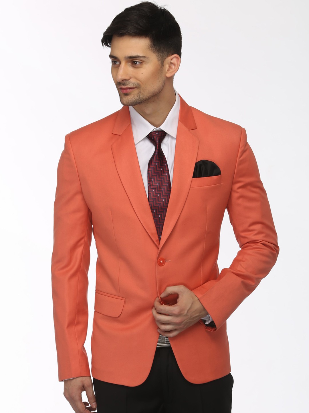 

FAVOROSKI Men Orange Solid Slim-Fit Single-Breasted Formal Blazer