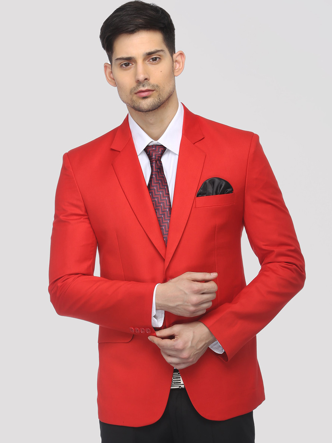 

FAVOROSKI Men Red Solid Slim-Fit Single-Breasted Formal Blazer