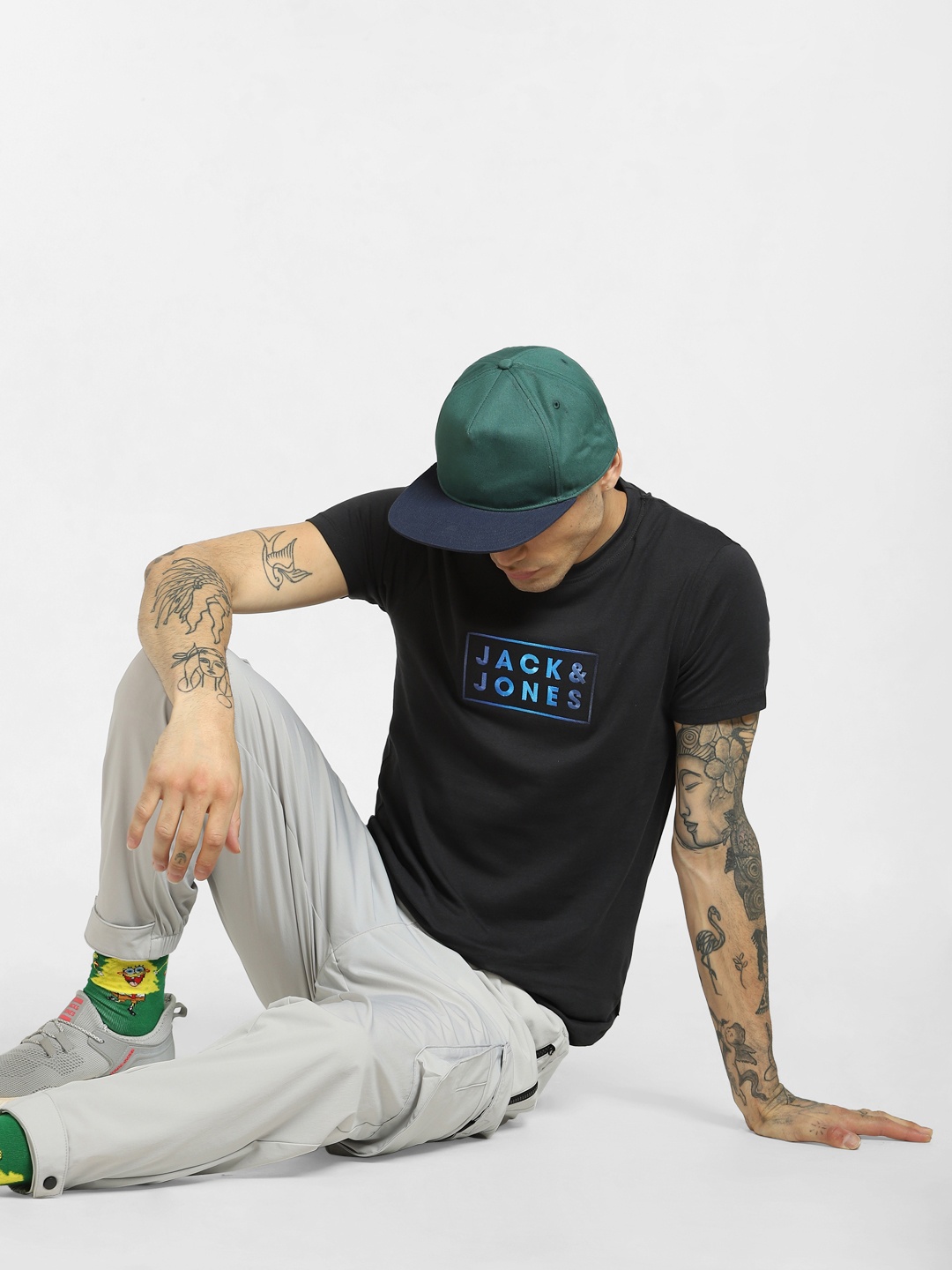 

Jack & Jones Men Black Printed Slim Fit Round Neck Cotton T-shirt
