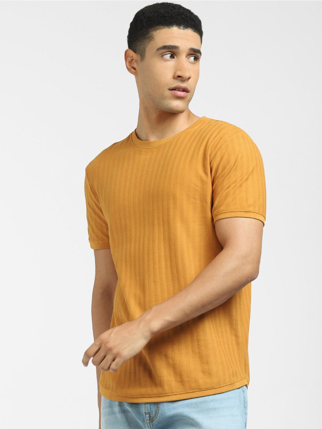

Jack & Jones Men Yellow Slim Fit Round Neck Cotton T-shirt