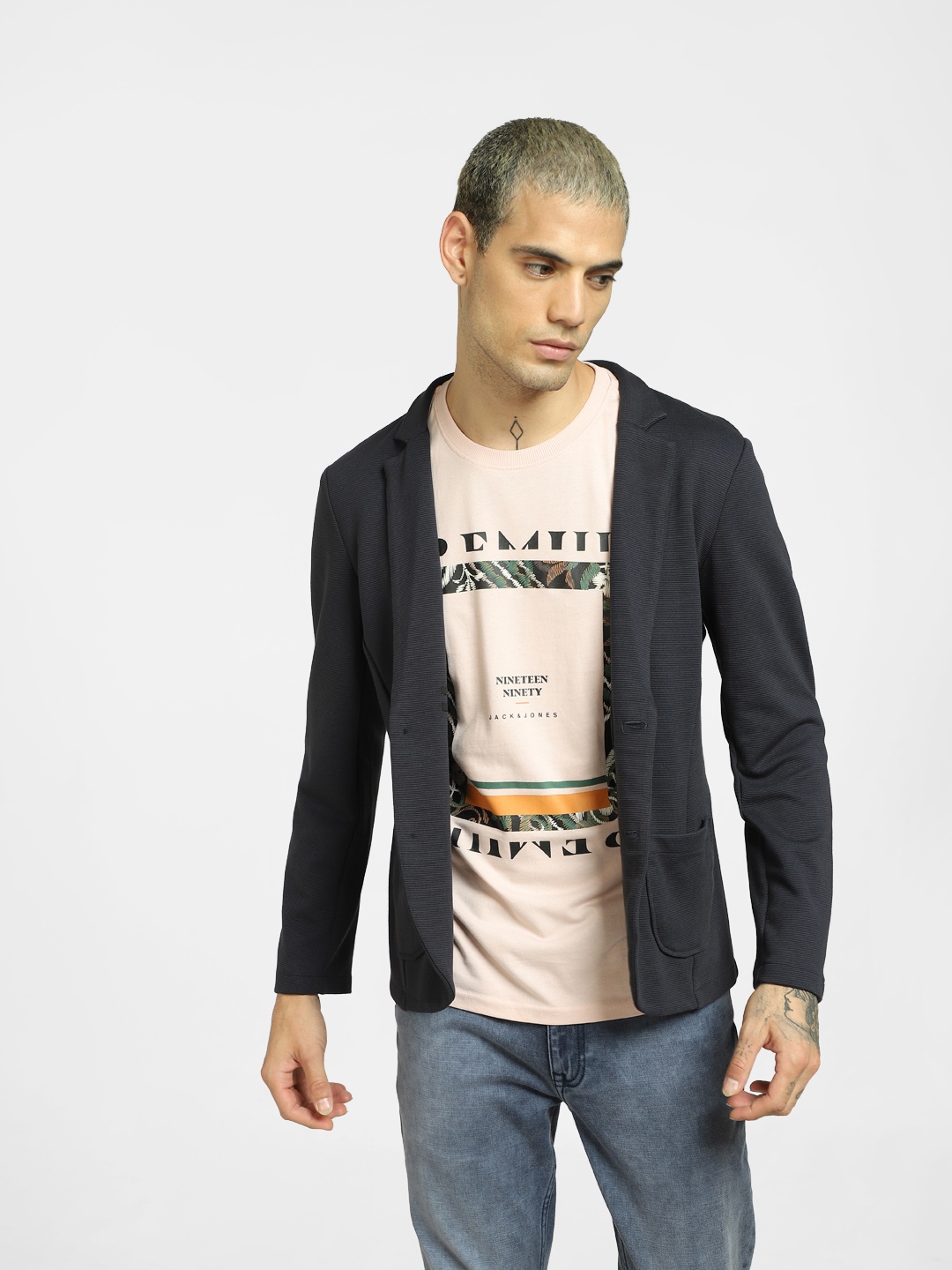 

Jack & Jones Men Pink Typography Printed Round Neck Cotton T-shirt