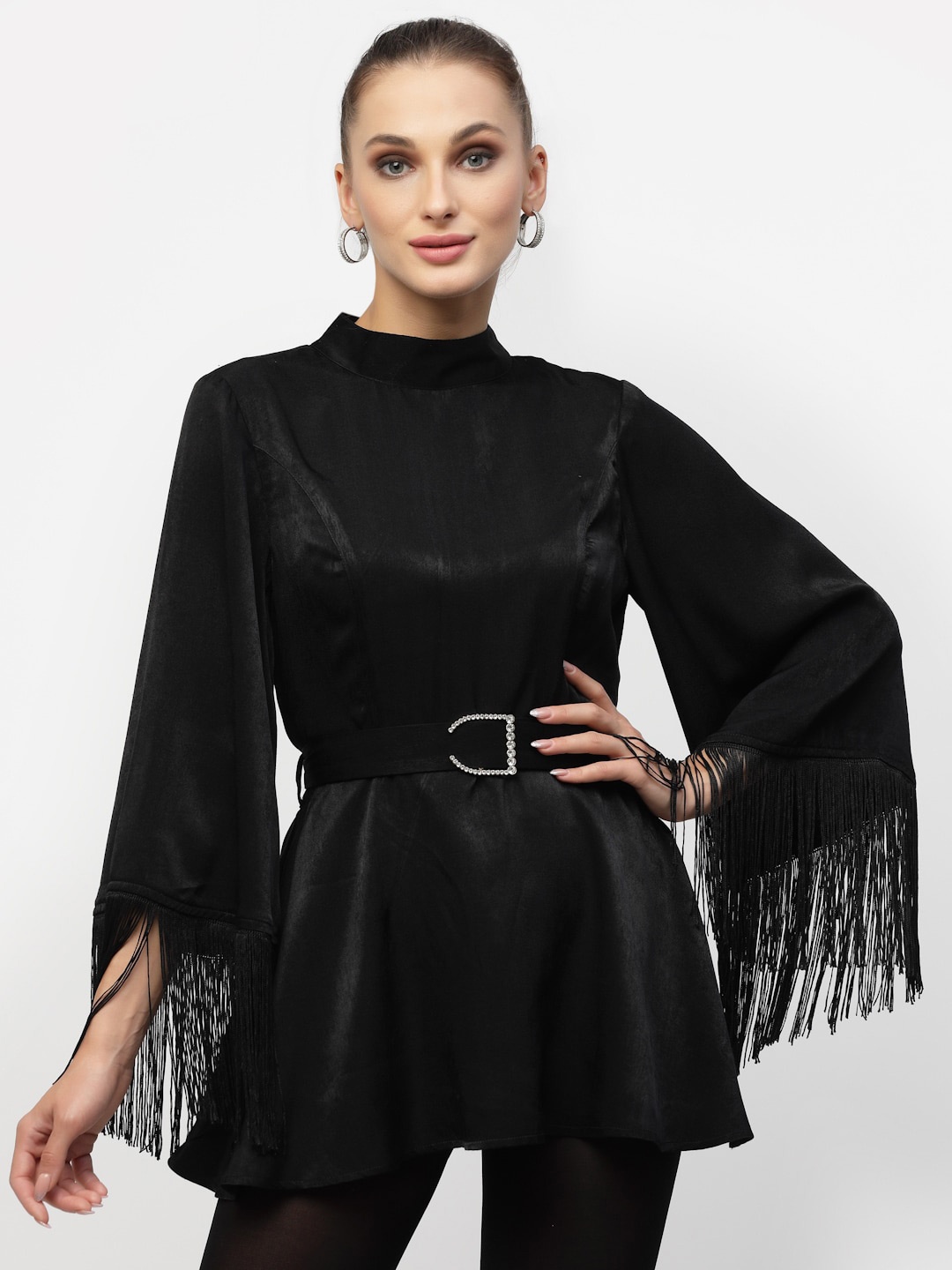 

BLANC9 Black Solid High Neck Tunic