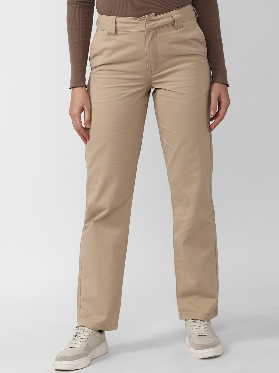 

FOREVER 21 Women Beige Regular Fit Cotton Jeans
