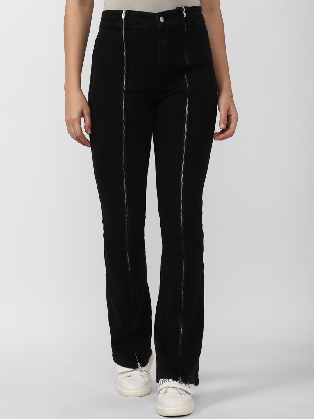 

FOREVER 21 Women Black zip Featured Regular Fit Jeans