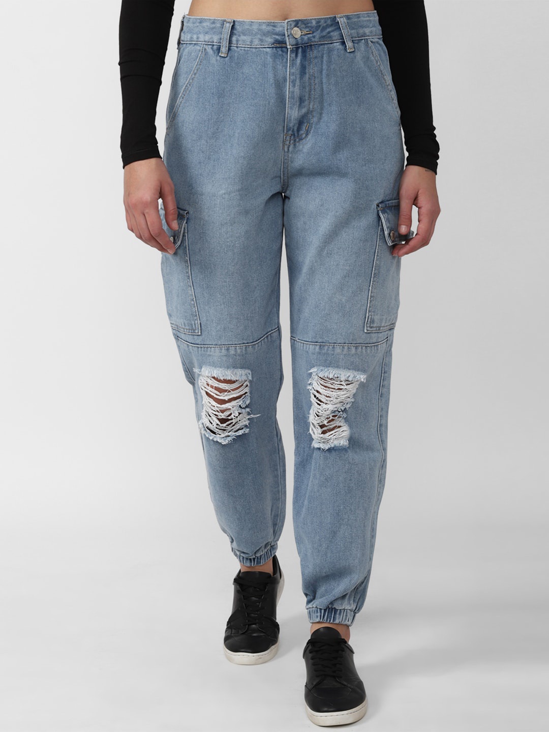 

FOREVER 21 Women Blue Highly Distressed Jogger