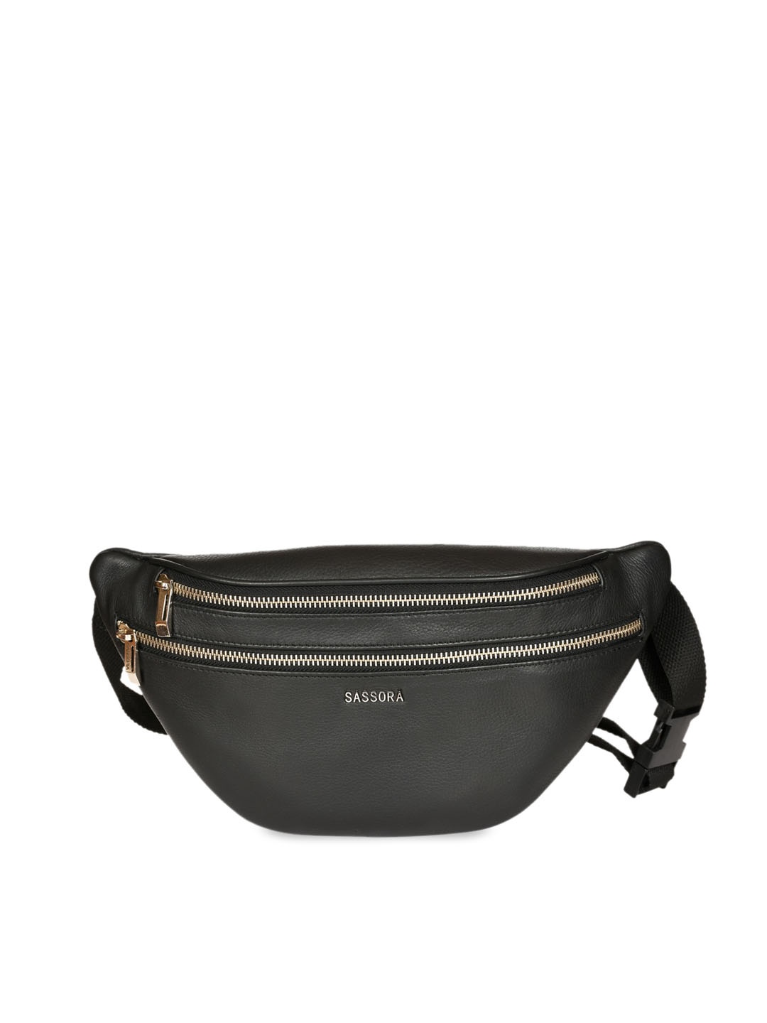 

Sassora Black Solid Leather Waist Pouch