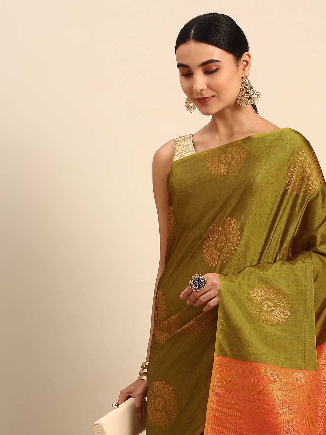 

Pothys Olive Green Woven Design Art Silk Saree