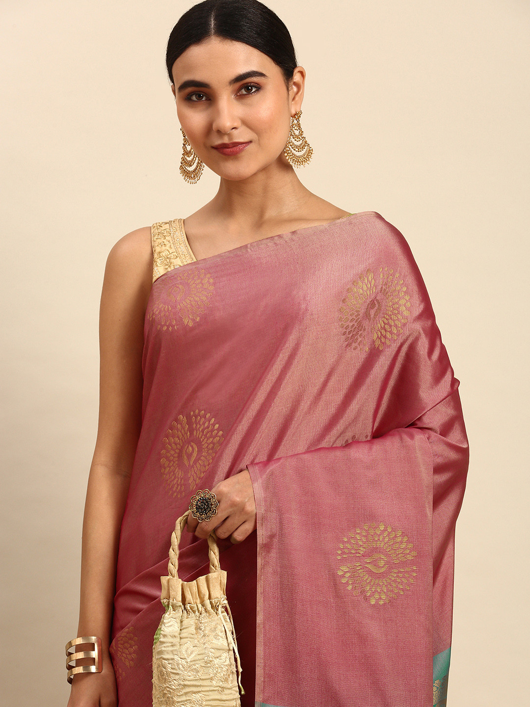 

Pothys Peach-Coloured Woven Design Art Silk Saree