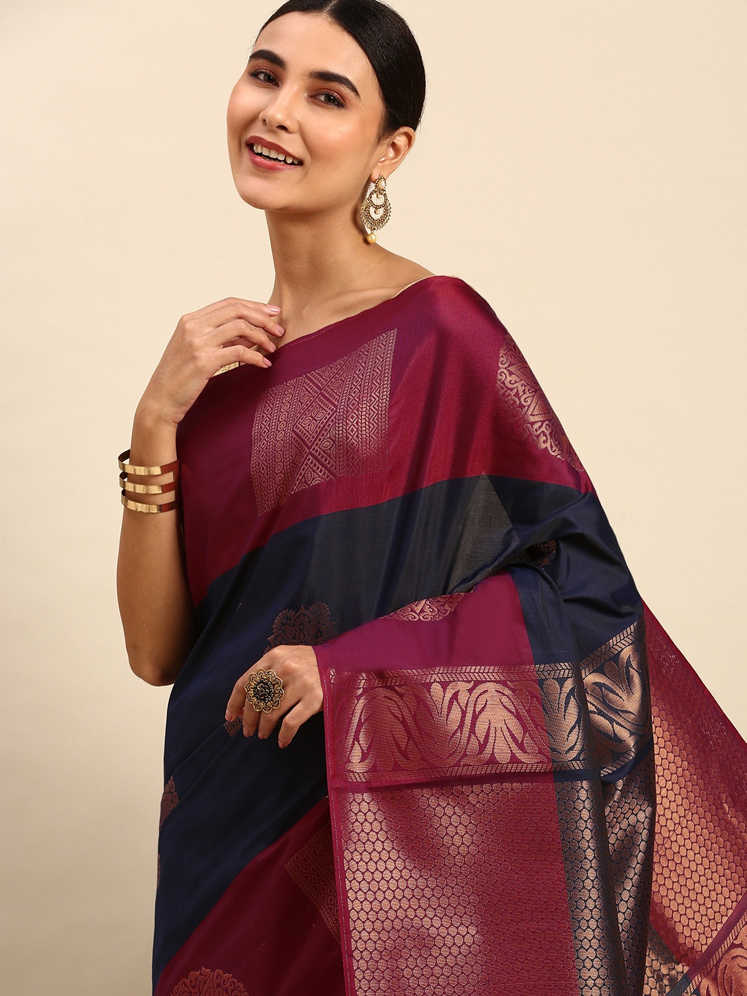 

Pothys Navy Blue & Red Ethnic Motifs Art Silk Saree