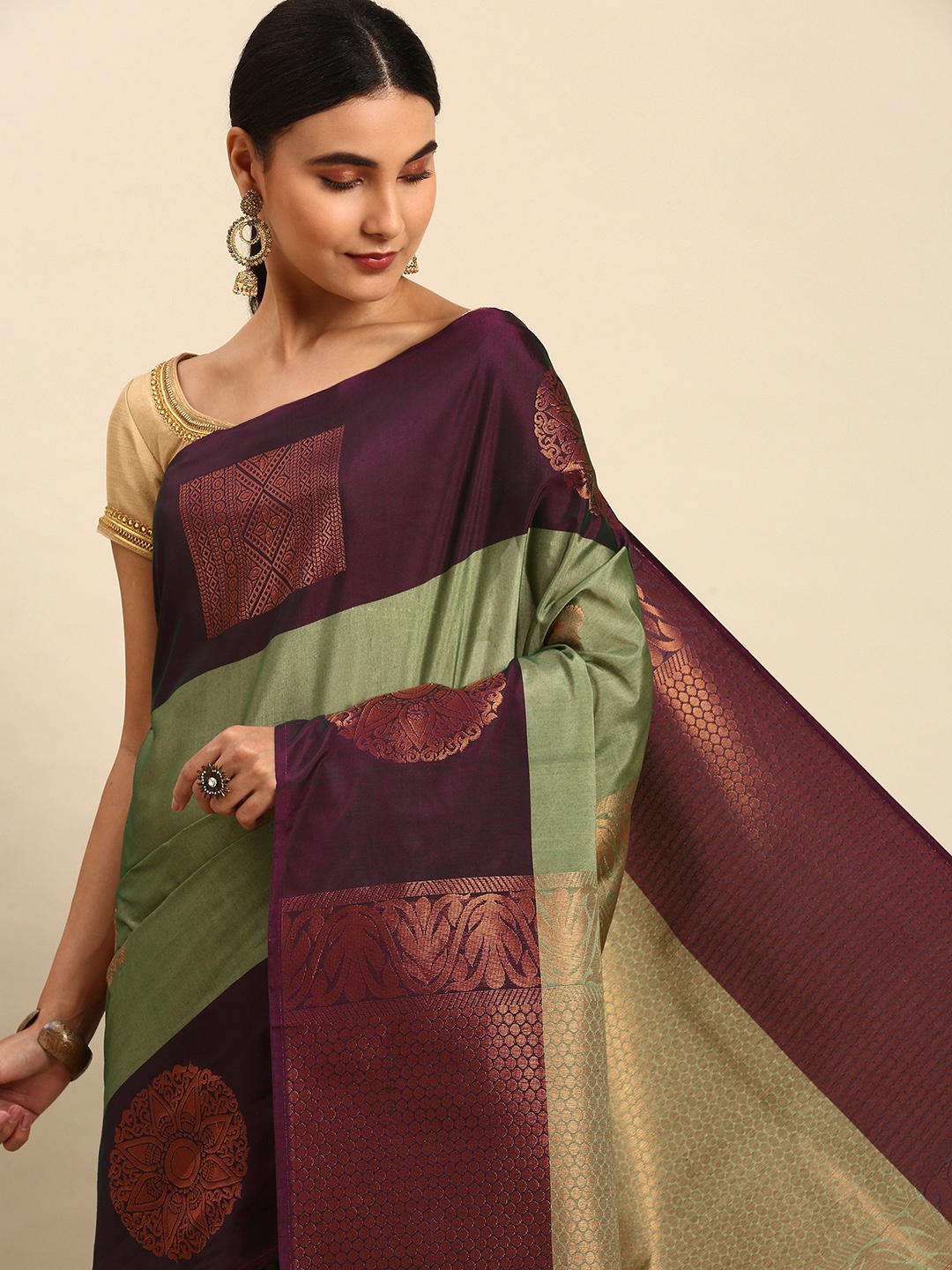 

Pothys Green & Burgundy Woven Design Art Silk Saree