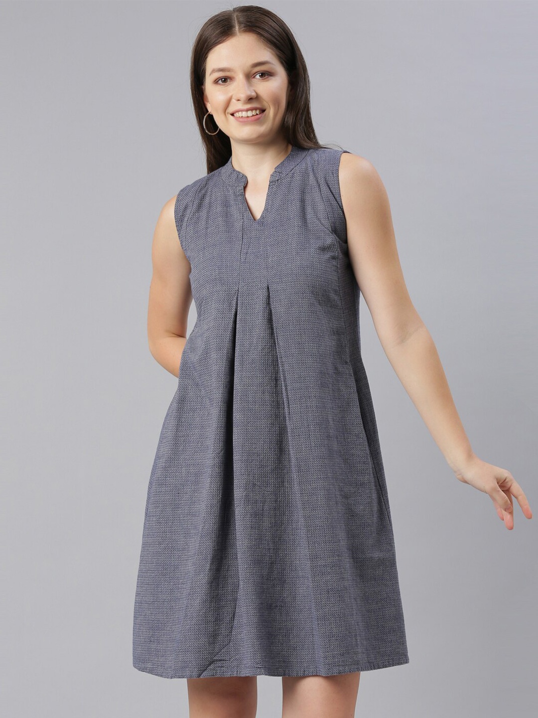 

ZHEIA Checked Printed Sleeveless A-Line Dress, Grey