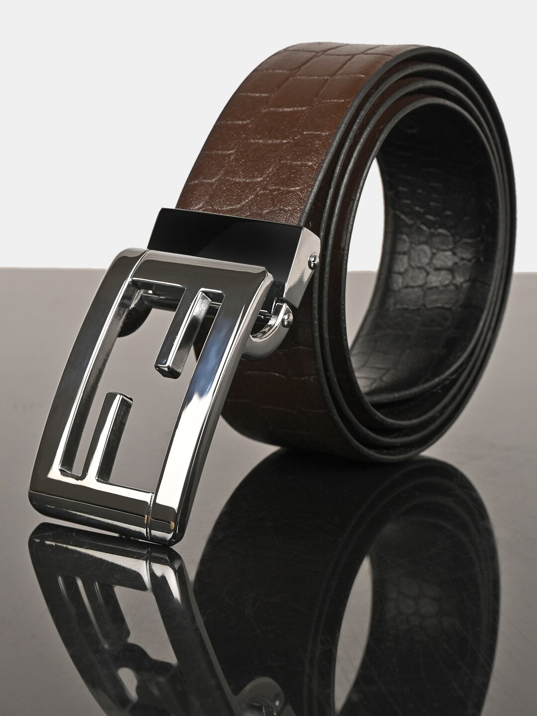 

BuckleUp Men Brown Textured Leather Belt