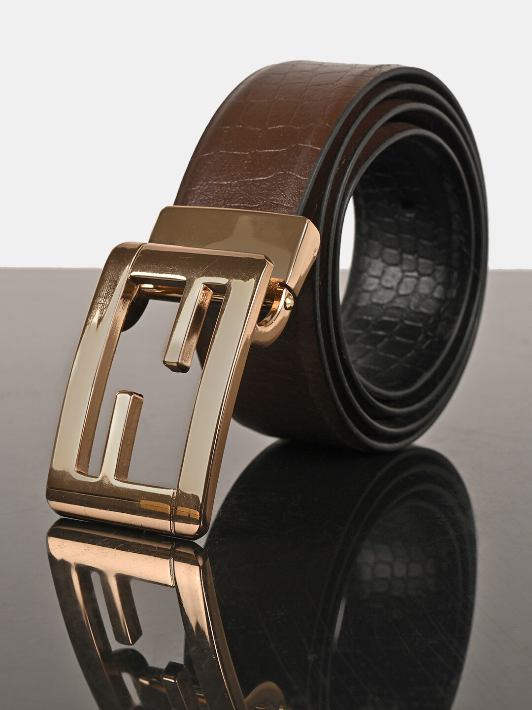 

BuckleUp Men Brown Textured Leather Belt