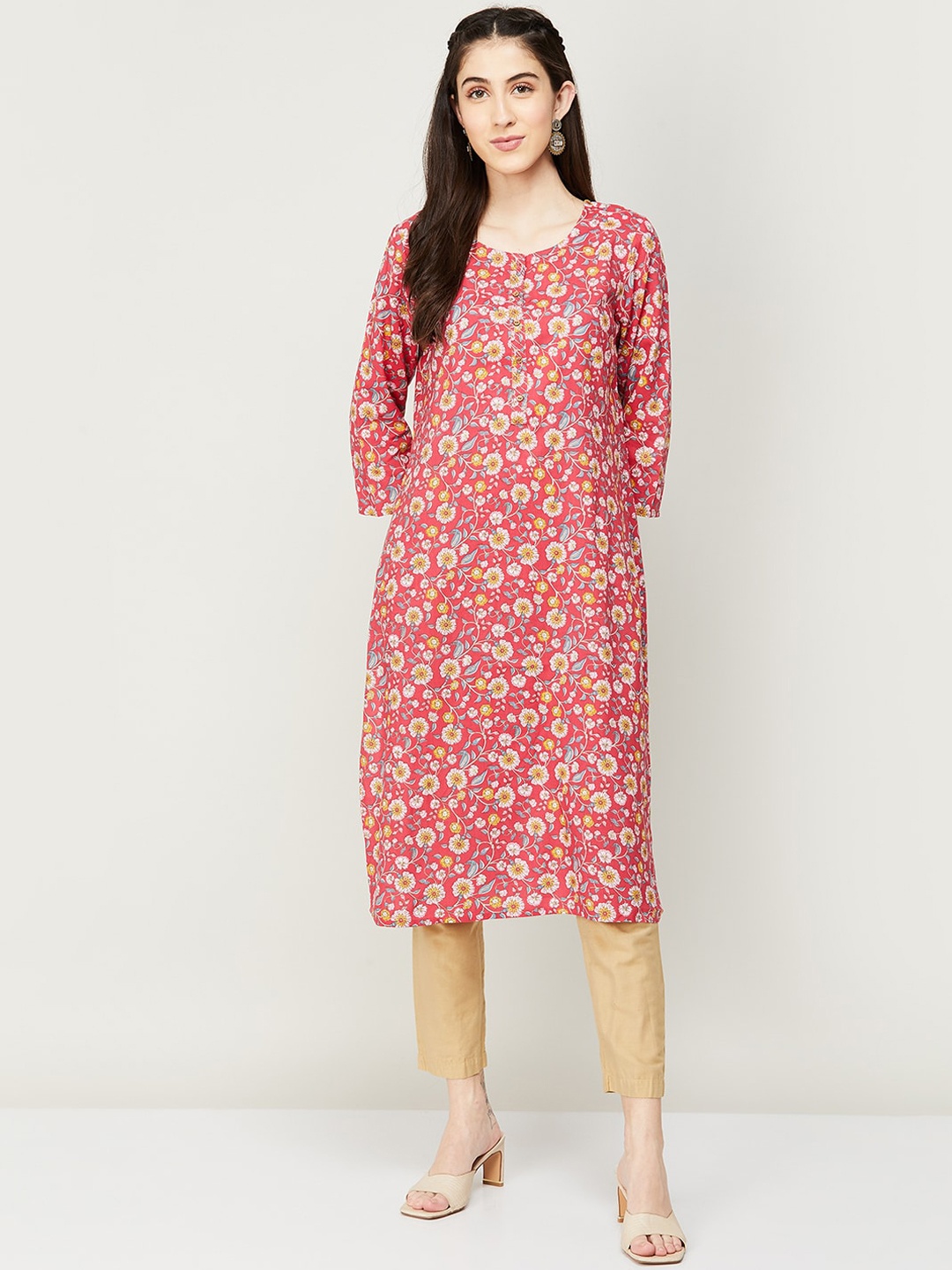 

Melange by Lifestyle Women Red Floral Printed Kurta