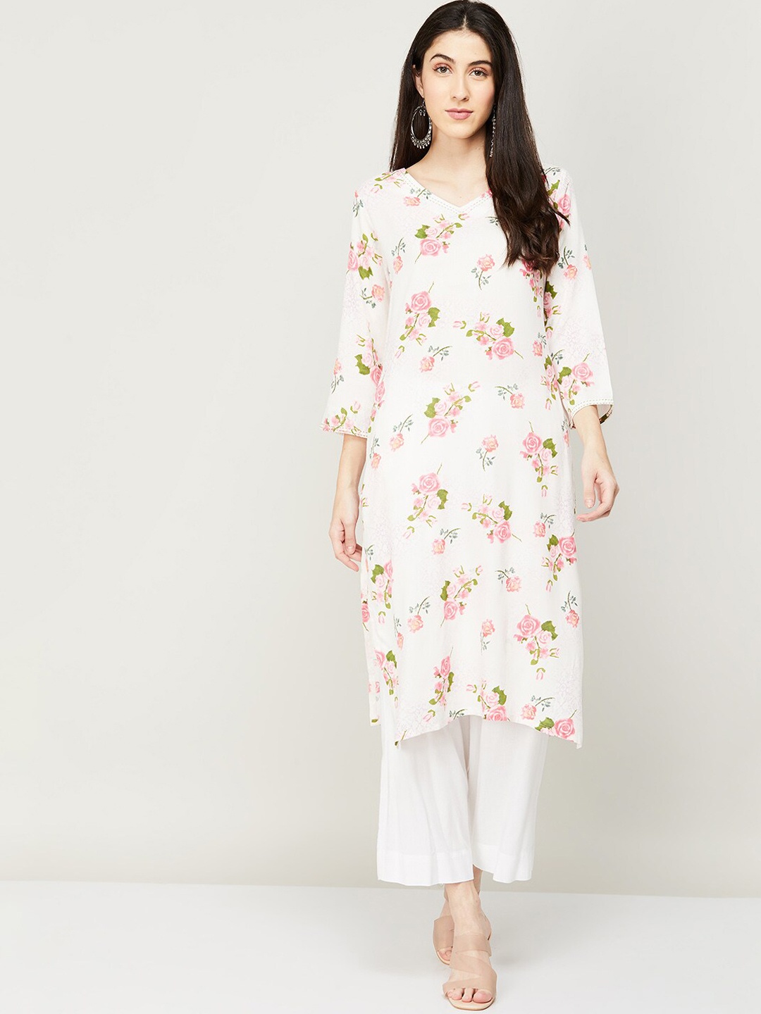 

Melange by Lifestyle Women Grey Floral Printed Kurta
