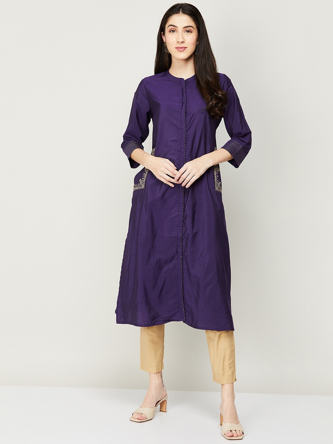 

Melange by Lifestyle Calf Length Round Neck Kurta, Purple