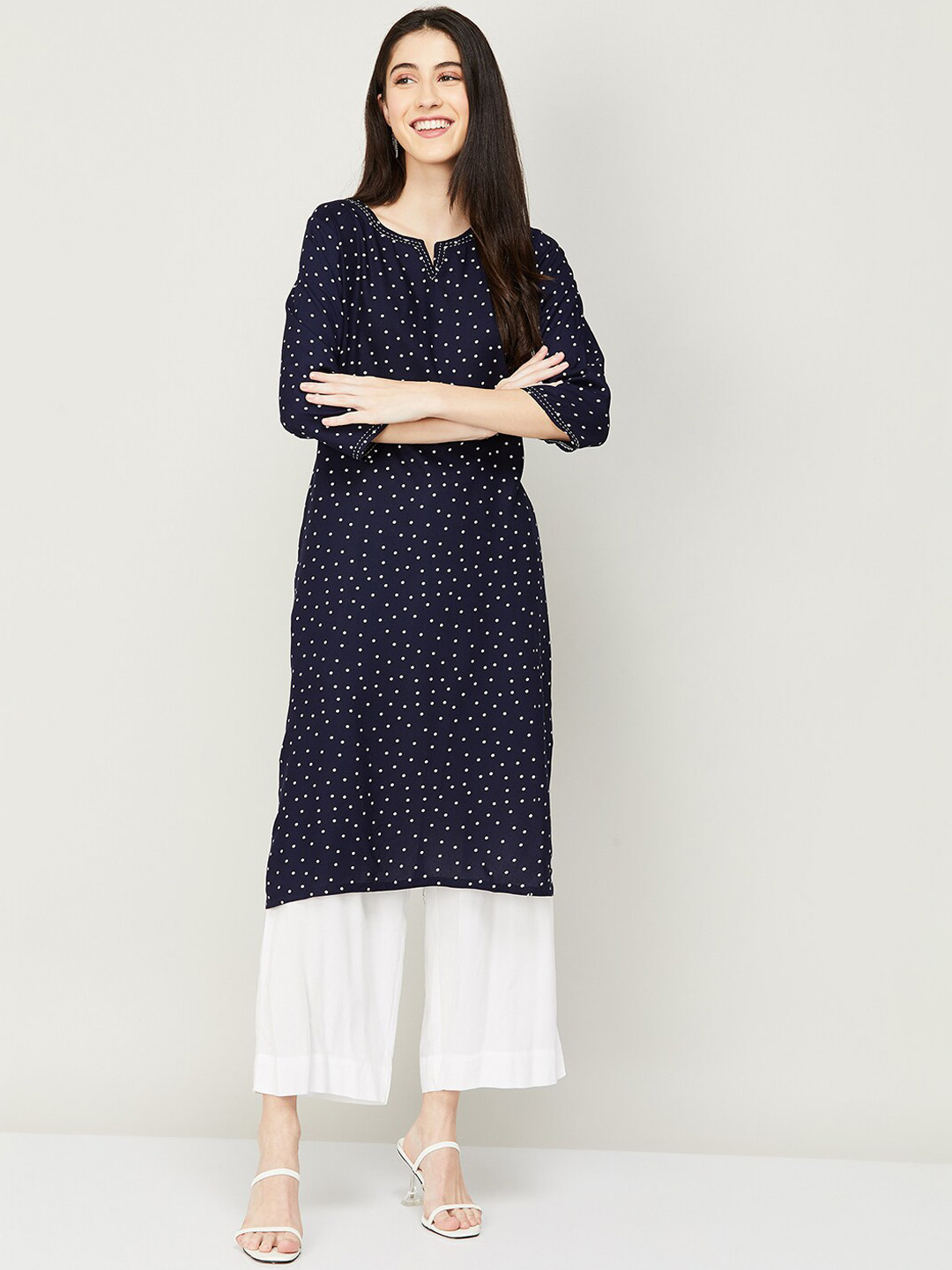 

Melange by Lifestyle Women Navy Blue Printed Thread Work Kurta