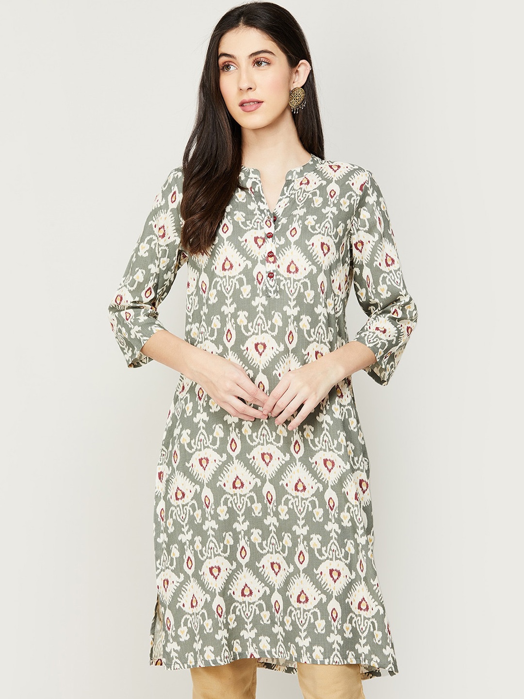 

Melange by Lifestyle Women Grey Ethnic Motifs Printed Straight Fit Kurta