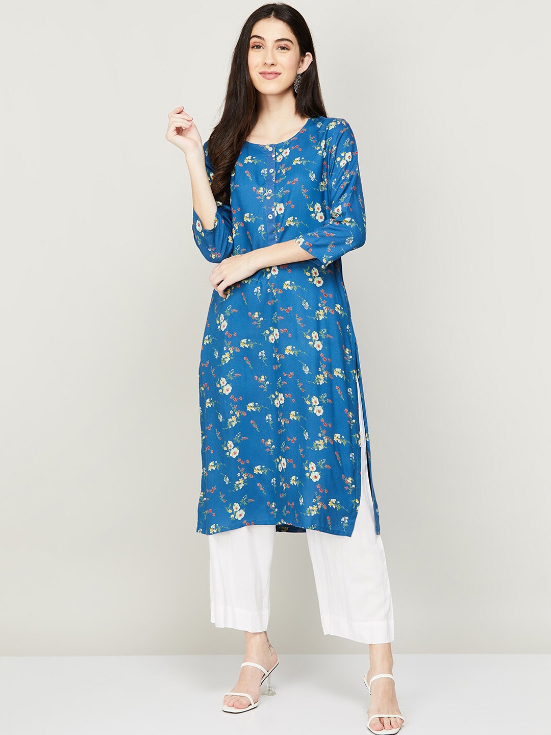 

Melange by Lifestyle Women Blue Floral Printed Kurta