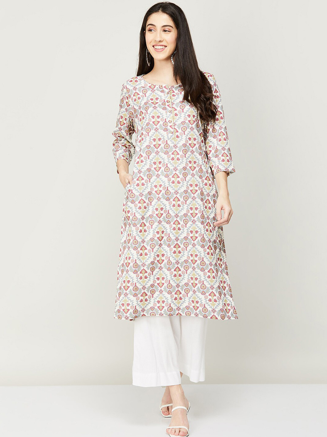 

Melange by Lifestyle Women Grey Ethnic Motifs Printed Kurta