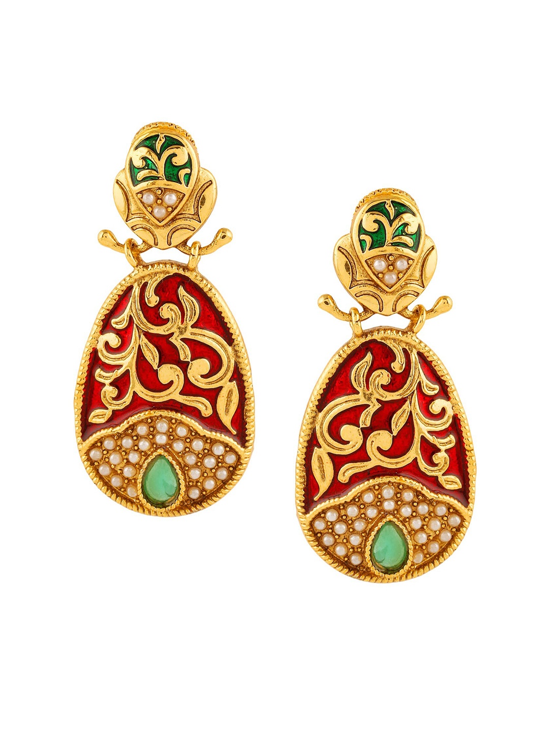 

Adwitiya Collection Red and Gold Plated Meenakari Drop Earrings