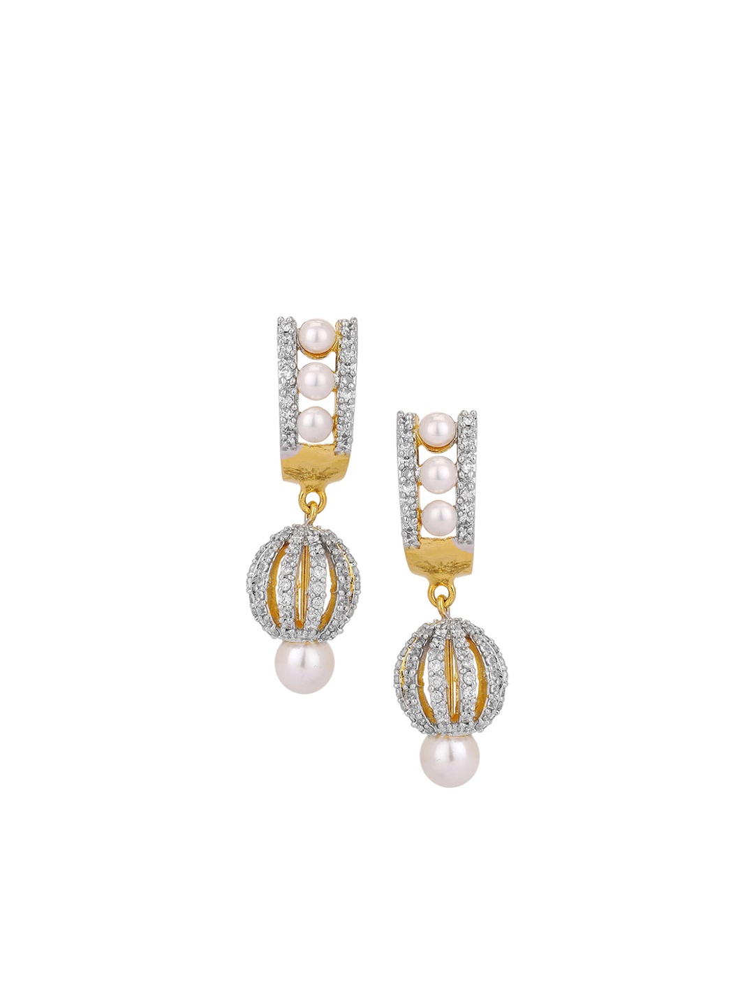 

Adwitiya Collection White CZ Studded & Gold Toned Classic Drop Earrings