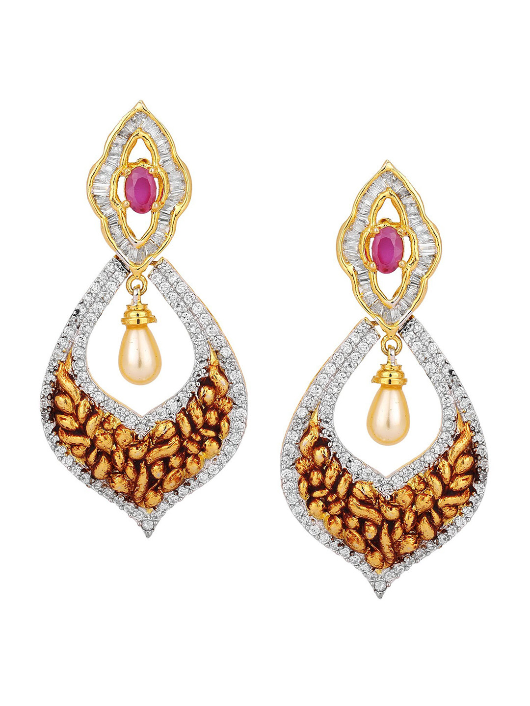 

Adwitiya Collection Pink Stone Studded & 24CT Gold-Plated Classic Drop Earrings