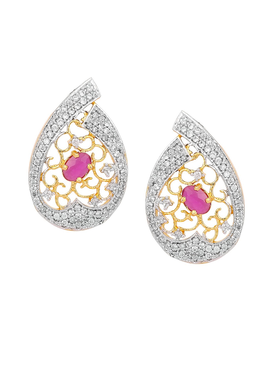 

Adwitiya Collection Pink & Gold-Plated Classic CZ Stone Studs Earrings