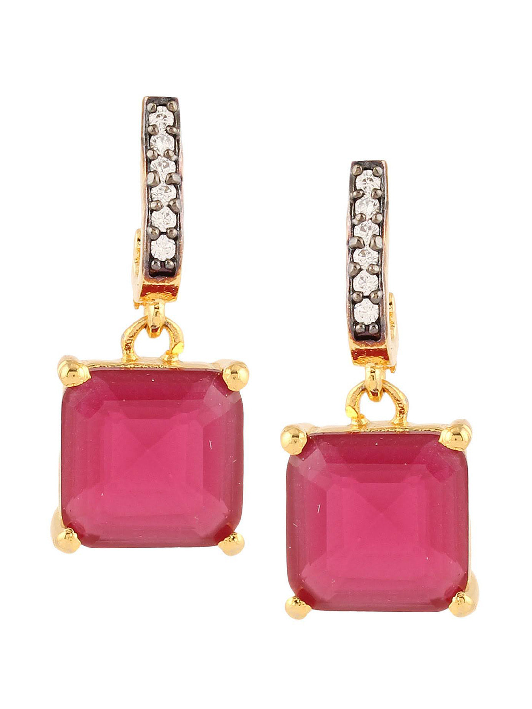 

Adwitiya Collection Pink & Gold-Plated Square Drop Earrings