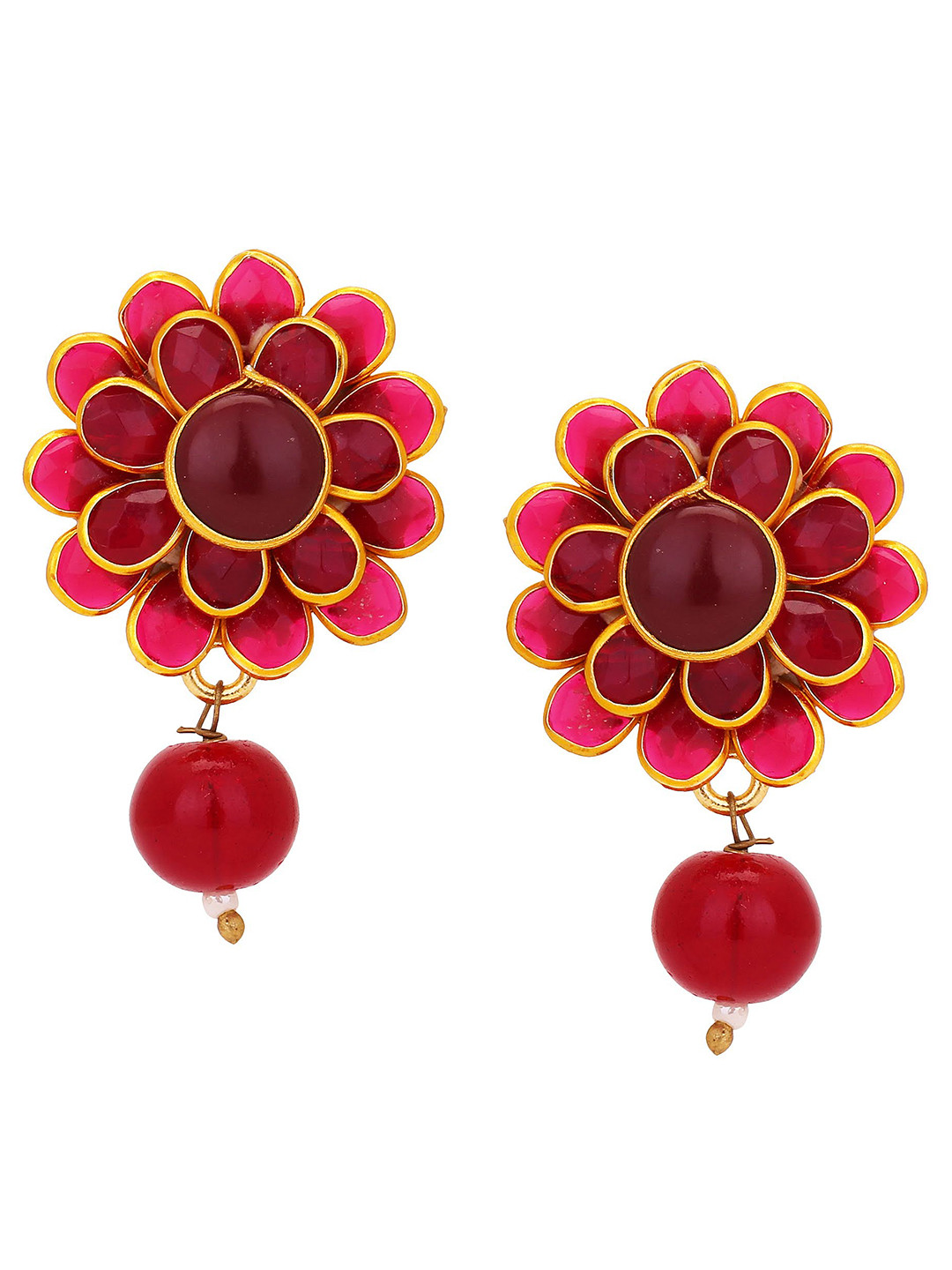 

Adwitiya Collection Maroon & Gold-Plated Floral Drop Earrings