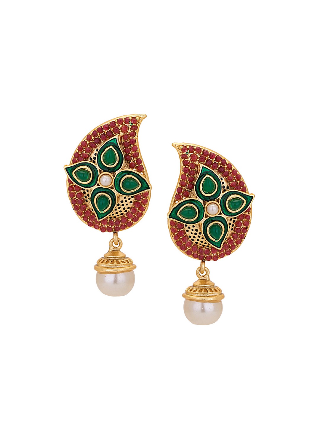 

Adwitiya Collection Maroon & Green Gold-Plated Classic Drop Earrings