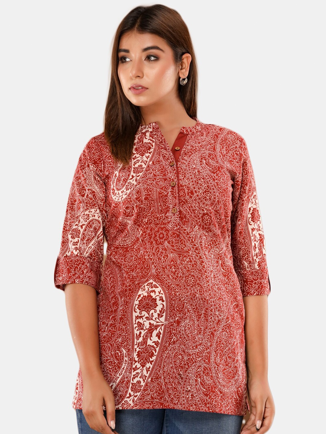 

NeshamaKurti Women Maroon & White Ethnic Motifs Printed Kurti