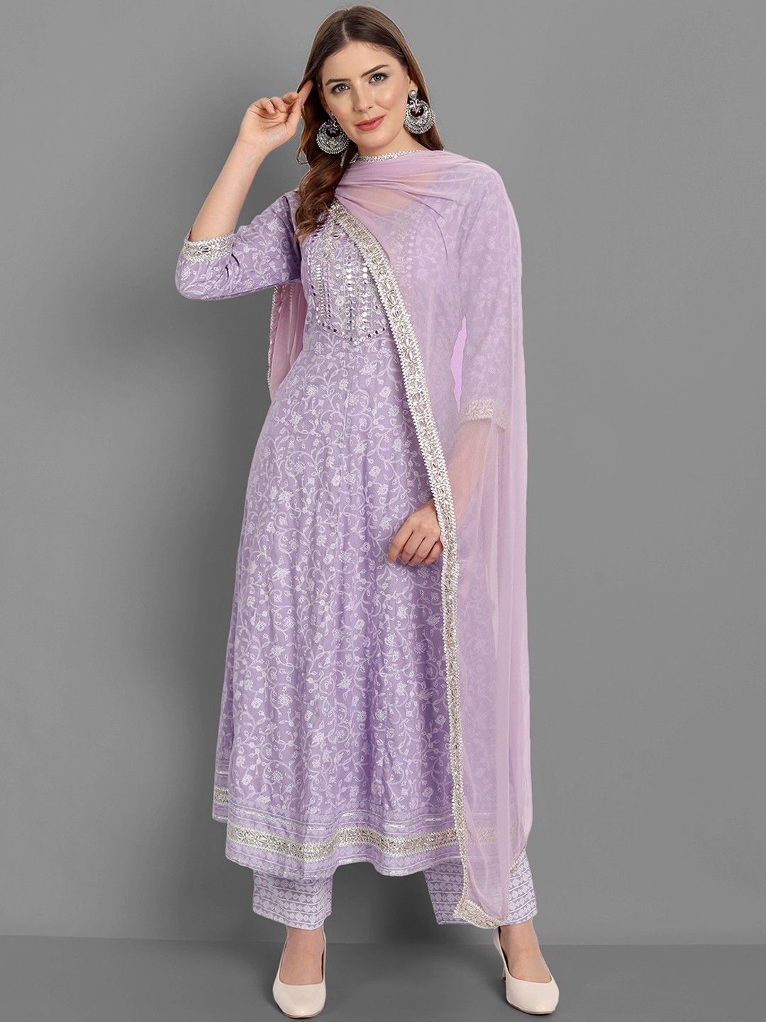 

SINGNI Women Purple Ethnic Motifs Mirror Work Kurta with Trousers & Dupatta