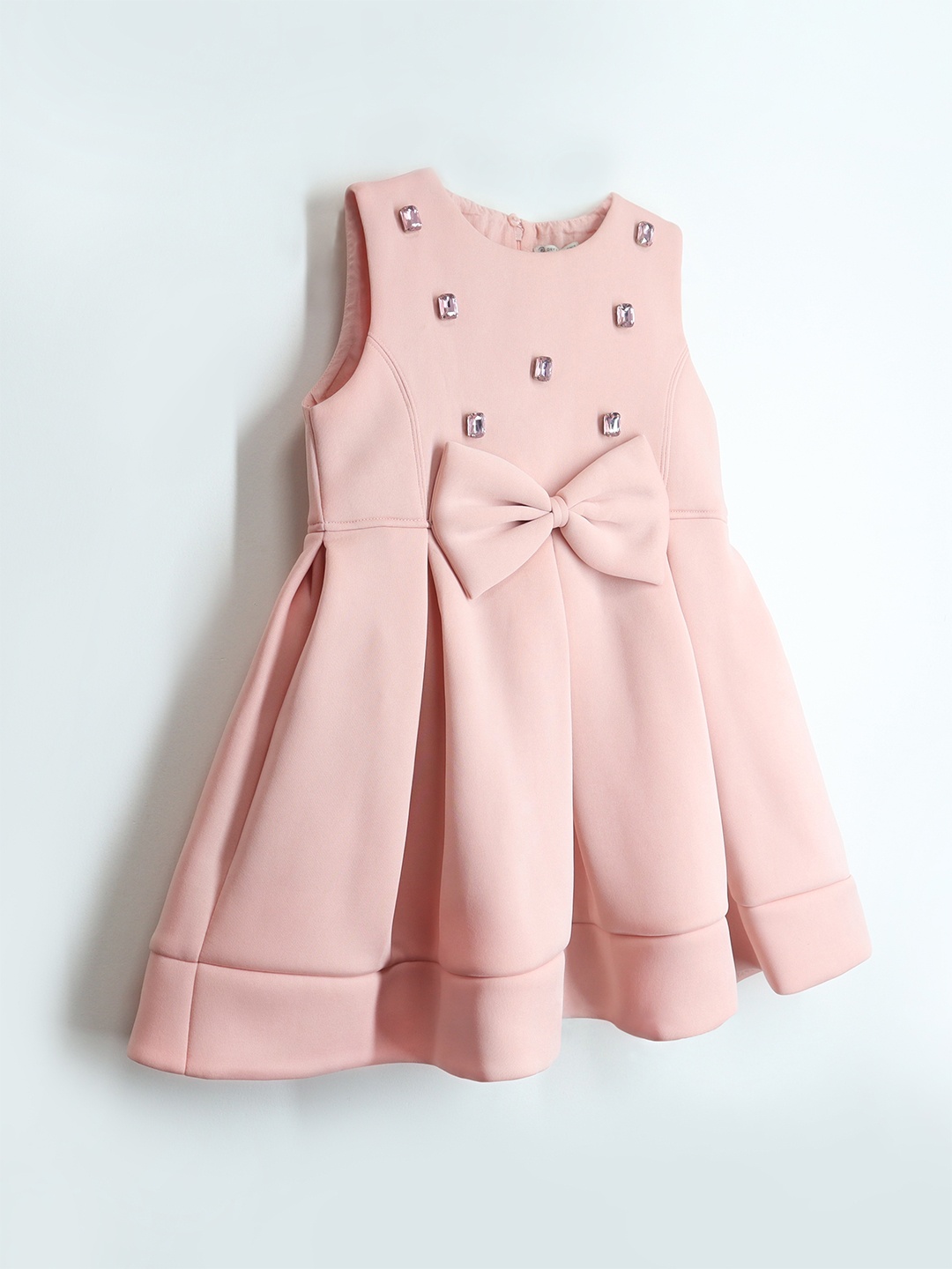 

Cherry Crumble Girls Peach Embellished Sleeveless Fit & Flare Dress