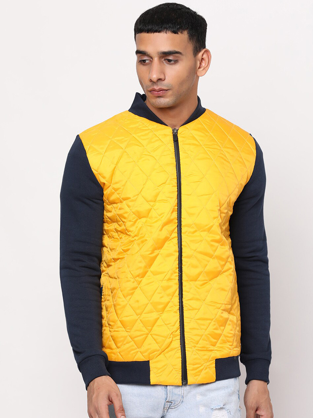 

YOONOY Men Yellow Colourblocked Quilted Jacket