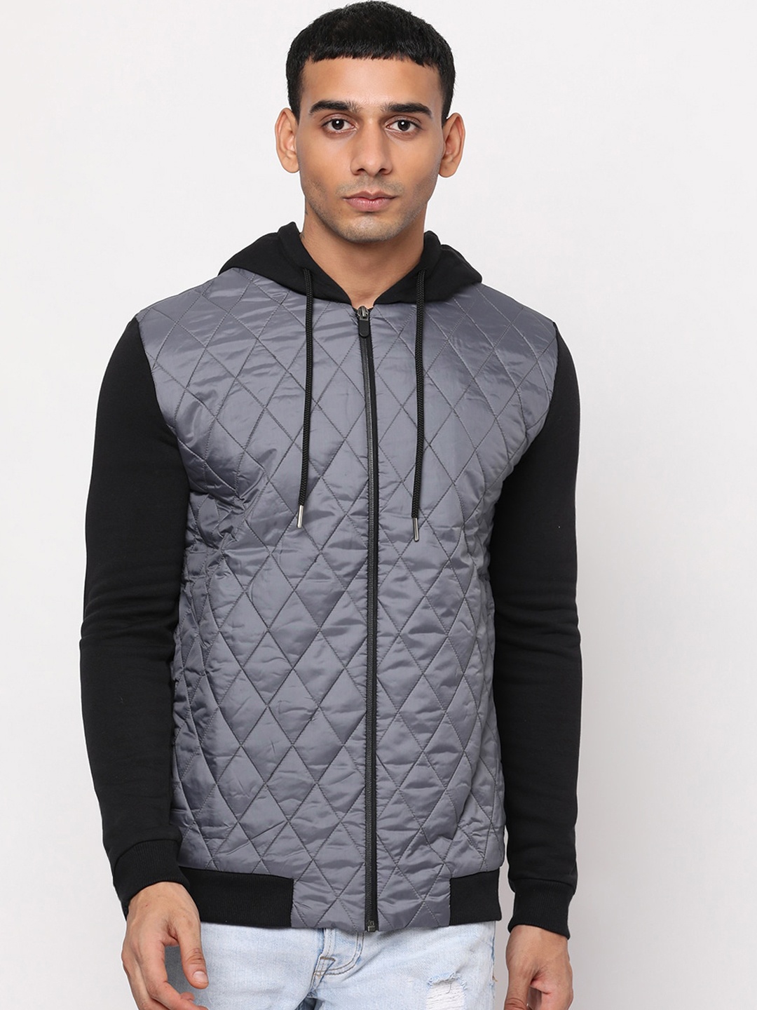 

YOONOY Men Grey Quilted Jacket
