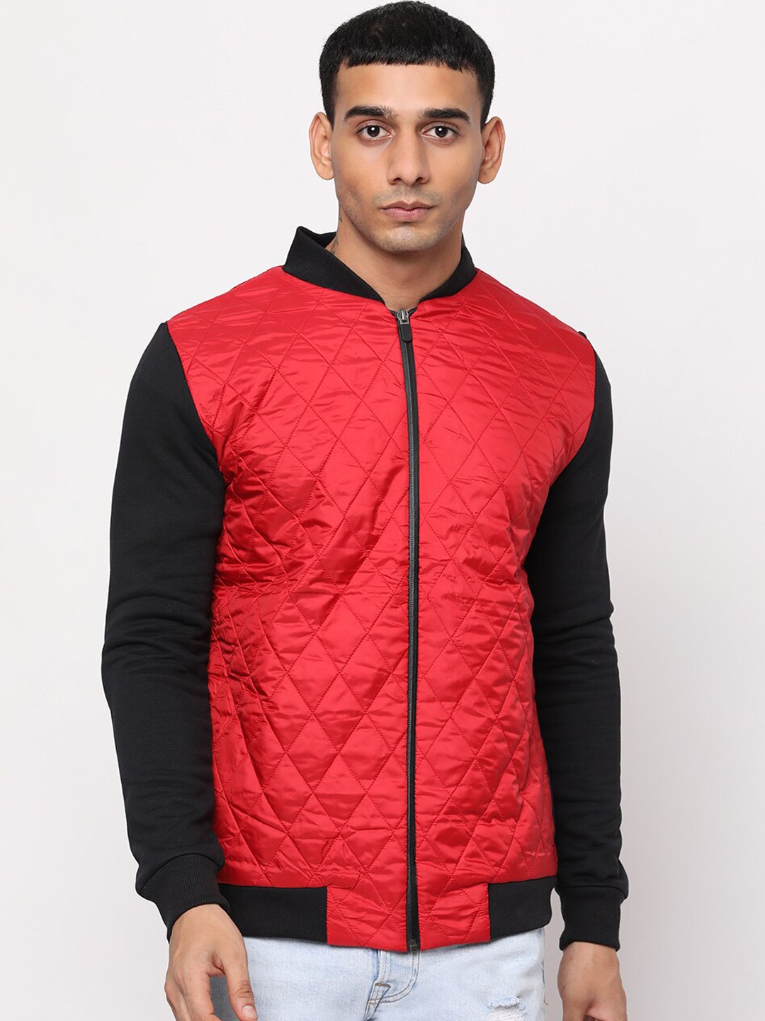 

YOONOY Men Red Quilted Jacket