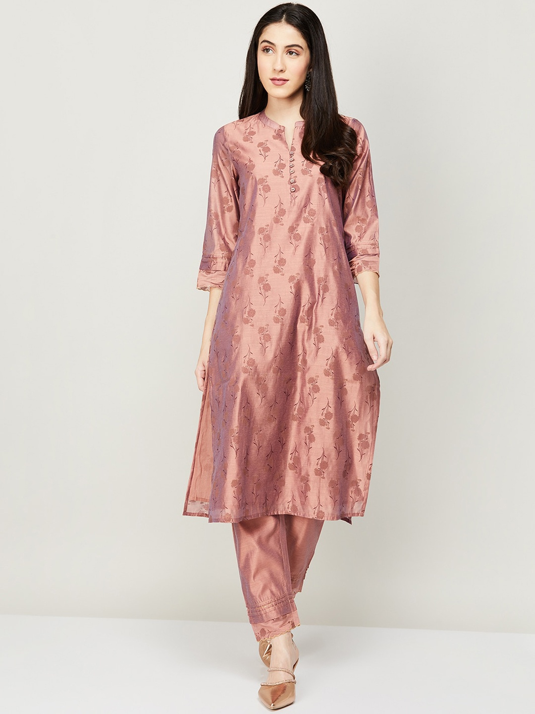 

Melange by Lifestyle Women Pink Floral Printed Kurta with Trousers