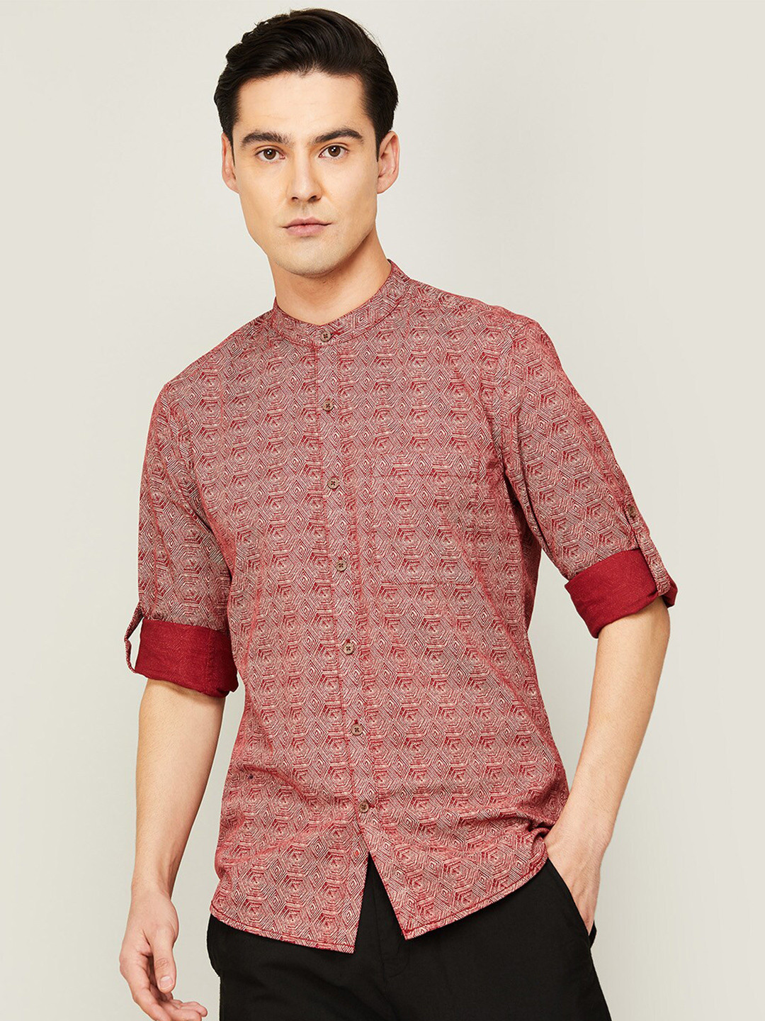 

Melange by Lifestyle Men Abstract Printed Casual Shirt, Maroon