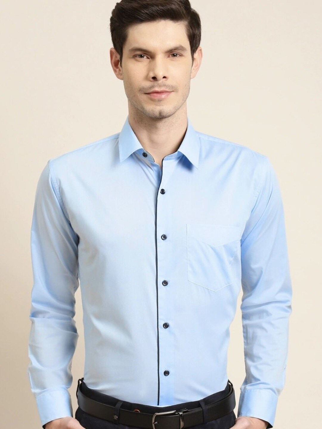 

Hancock Men Blue Solid Slim Fit Pure Cotton Formal Shirt