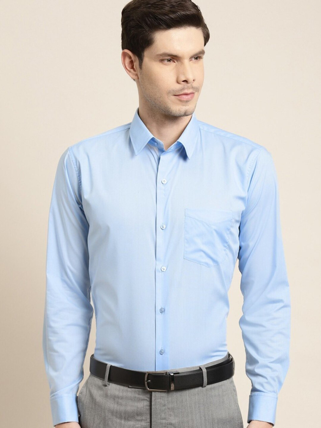 

Hancock Men Blue Solid French Cuff Slim Fit Pure Cotton Formal Shirt