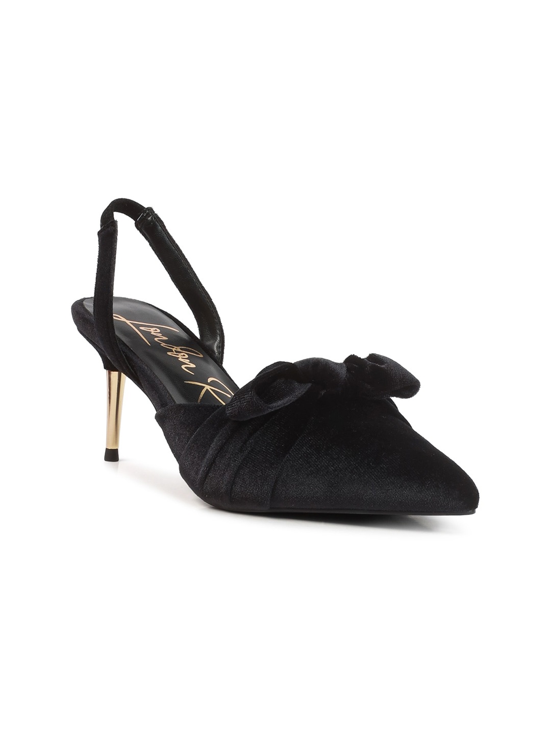 

London Rag Women Black Velvet Party Mules with Bows